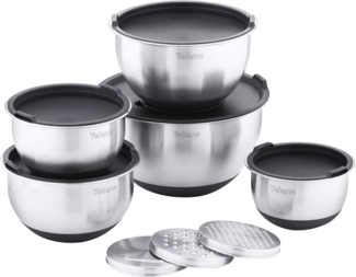 Edelstahl Schüssel Set 5 Stück Salatschüssel Rührschüssel 3 Reibeneinsatz