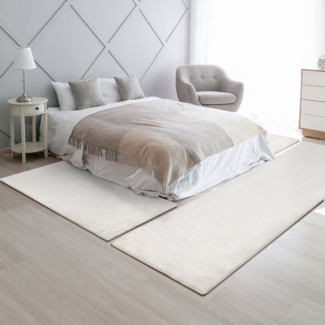 Floordirekt Hochflor-Bettumrandung Sundae Creme 20, 3 Größen, Teppichläufer, Höhe 13.5 mm, (3-tlg), Velours