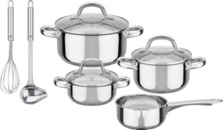 GSW Topf-Set Montreal, Edelstahl (Set, 9-tlg, je 1 Kochtopf 14/16/20 cm, 1 Stieltopf 14 cm), inkl. aller Kochutensilien die eine Haushaltsküche benötigt, Induktion