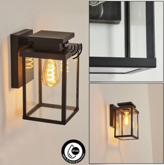 hofstein Außen-Wandleuchte »Poggio« moderne Wandlampe mit Bewegungsmelder, ohne Leuchtmittel, Metall/Glas in Schwarz/Klar, E27, Außenleuchte, m. Lichteffekt, IP44