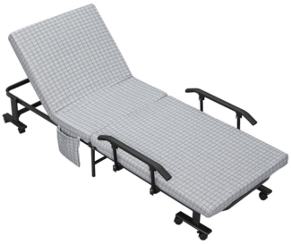 MC Star Klappbett Gästebett mit Rollen und 5-stufig verstellbarer Rückenlehne (Reisebett aus Stahlrahmen in Hellgrau und Schwarz, 190 x 76 x 33 cm)
