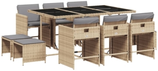 vidaXL 11-tlg. Garten-Essgruppe mit Kissen Beigemischung Poly Rattan 3211152