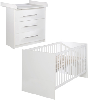 roba Kindermöbelset 'Maren' - Gitterbett 70 x 140 cm - Wickelkommode mit 3 Schublden - Weiß