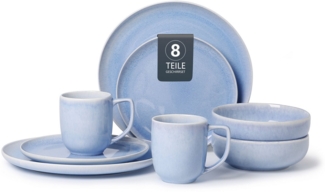 my home Geschirr-Set Fyns, mit Reaktivglasur (8-tlg), 2 Personen, Porzellan, spülmaschinenfest und mikrowellengeeignet