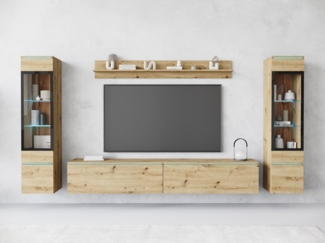 INOSIGN Wohnwand VERA II, Vitrinen Türanschlag wechselbar, (Komplett-Set, 4-St), Mediawand 260 cm, Vitrine mit Verglasung, stehend und hängend