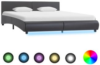 vidaXL Bettgestell mit LED Grau Kunstleder 180x200 cm, Mit Beleuchtung [285497]
