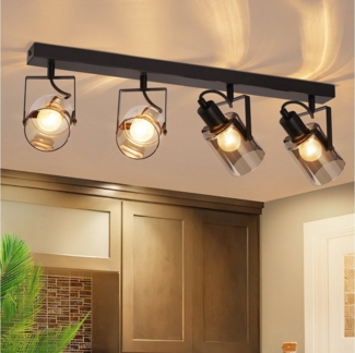 Nettlife Deckenstrahler Vintage Deckenlampe Rauchgrau Glas E14 1/2/3/4 flammig Retro Flurlampe, Schwenkbar 350°, LED wechselbar, für Wohnzimmer Schlafzimmer Flur Küche