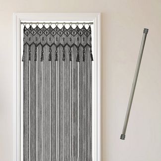 Cozyor Vorhang Makramee 132 x 200 cm mit Vorhangstange 70-120 cm, Boho Gardine (1 St), Ösen, Baumwolle, Raumteiler schwarz Eclipse, Boho Wandteppich, Türvorhang handgemacht