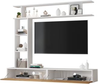 TV-Schrank 180x35x22,5 cm, hängend & stehend, Weiß/Eiche, 2 Türen