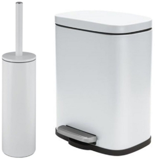 spirella Badaccessoires-Sets AKIRA, Badezimmer Zubehör-Set, 2-tlg, bestehend aus Kosmetikeimer 5L Treteimer mit SoftClose Absenkautomatik und WC Garnitur mit hygienischem Innenbehälter und Deckel, Stahl matt-satiniert, angesagte Trendfarben, weiß, Komb...