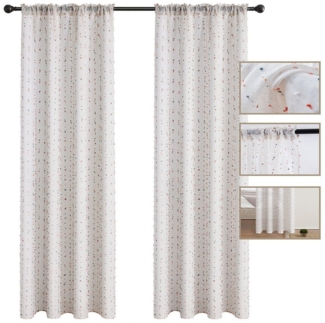 BTTO V&G Gardine Voile Gardinen Bunte Pompom-Vorhänge Weiß Boho Voile Gardine, 1/2er-Set, (2 St), Transparent, Kindergardine Stangentasche