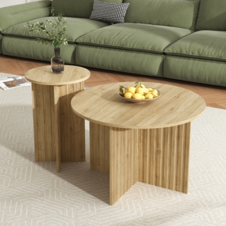Merax 2-teiliges Holz-Nest-Tisch-Set – Runde Couchtische & Kaffeetische im skandinavischen Design, Holzfarbe