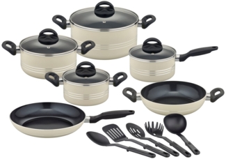 GSW Topf-Set Milano, inkl. 5-teiliges Küchenhelfer-Set, Aluminium, Kunststoff (Set, 15-tlg, je 1 Kochtopf 16/20/24cm, 1 Stielkasserolle 16cm, je 1 Pfanne 24/28cm), Kochtopf-Set mit Antihaft-Versiegelung, Induktion