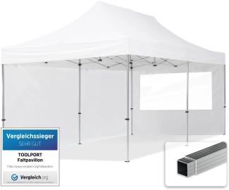 3x6 m Faltpavillon, ECONOMY Alu 32mm, Seitenteile mit Panoramafenstern, weiß