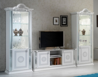 Interdesign24 Wohnwand Venus, (3-Teilig, im Barock-Stil, mit Silberverzierungen), in Weiß/Silber Hochglanz