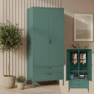 skølm 'Ituri' Metall Kleiderschrank, Doppeltür mit zwei Schubladen, dunkelgrün
