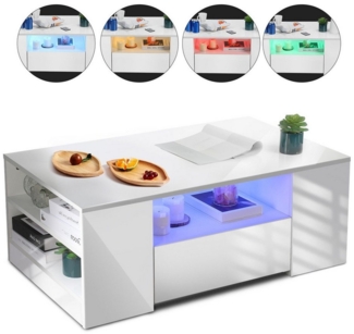 WILGOON Couchtisch Hochglanz couchtisch Sofatisch mit LED-Beleuchtung Verstellbare Farben (1- St, Modern Sofatisch Wohnzimmertisch mit 2 Schublade und 2 Regalsofa), Beistelltisch, mit Stauraum, für Wohnzimmer, Schlafzimmer, 100 x 55 x 37 cm