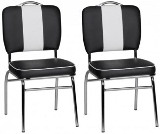 FineBuy 2er Set Esszimmerstuhl American Diner 50er Jahre Retro | Sitzfläche gepolstert mit Rücken-Lehne | Essstuhl schwarz