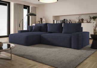 Ecksofa Schlafsofa Sofa WALKEN Stoff Aragon Dunkeblau Ottomane Links