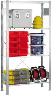 SCHULTE Lagertechnik Grundregal, MULTIplus150-Pack, 2000 x 1000 x 300 mm (HxBxT), 4 Fachböden, Kreuzstrebe, verzinkt