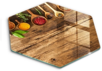 Tulup Schneidebrett Herdabdeckplatte Gehärtetes Glas Spritzschutz Kochplattenabdeckung, Motiv - Holzlöffel mit Gewürzen
