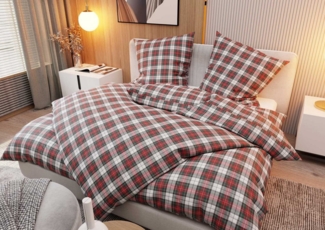 Flanell Bettwäsche Schotten Tartan weiß Garnitur 135x200 + 80x80