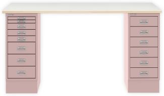 MultiDesk, 1 MultiDrawer mit 6 Schüben, 1 MultiDrawer mit 8 Schüben, Dekor Plywood, Farbe Pastellpink, Maße: H 740 x B 1400 x T 600 mm