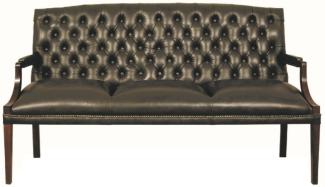 Casa Padrino Chesterfield Echtleder 3er Sitzbank mit Armlehnen Schwarz / Dunkelbraun 180 x 60 x H. 100 cm - Luxus Möbel