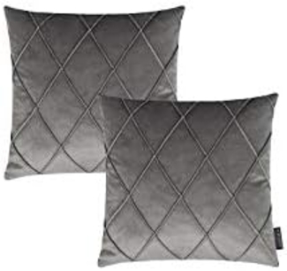 MAGMA Kissenhüllen NOBLESS samtig weich kuschelig einfarbig Rautenmuster - ca. 40x40 cm - 2er Set grau