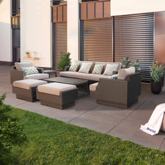 HOME DELUXE Garten-Sitzgruppe aus Rattan inkl. Abdeckung MALIBU – Anthrazit für 8 Personen