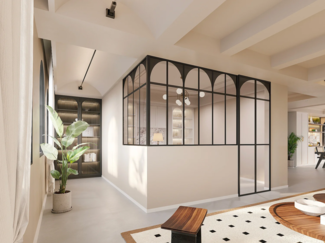 Vente-unique - Art-Deco-Glaswand Ecklösung - 180 x 120 x 130 - thermolackiertes Aluminium - Schwarz - ARCADEA