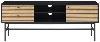 TV-Board Lowboard 150 x 40 cm MDF Schwarz mit Eichenholz Front geriffelt