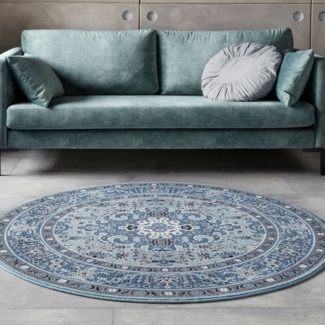 Orientalischer Kurzflor Teppich Skazar Isfahan Himmelblau - 160 cm Durchmesser