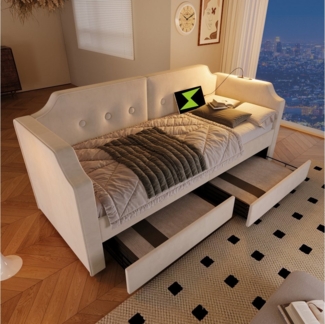 Flieks Daybett, Polsterbett Schlafsofa 90x200cm 2 Schubladen/ Leselicht/ Ladefunktion