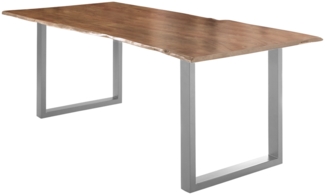 Esstisch Baumkante massiv Akazie natur 220x100 U-Gestell silber LUBIN 527337