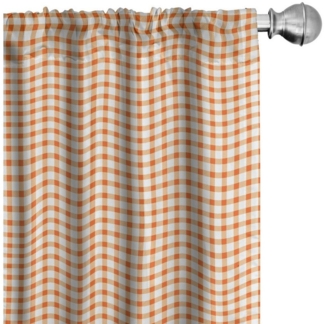 Abakuhaus Gardine Vorhang für Wohnzimmer Schlafzimmer Dekor, Microfaser, Orange und Weiß Plaid-Motiv
