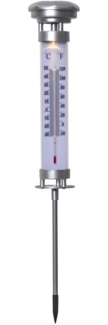 Star Trading Solar Thermometer Celsius, LED, Gartenspieß, Outdoor, Silber, Dämmerungssensor, Warmweiß, 57,5 cm