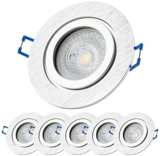 Sweet LED LED Einbaustrahler 6er Set IP44 Bad Aluminium GU10 7W LED Spots 230V Alu-gebürstet, Leuchtmittel wechselbar, 3000K - warmweiß, Deckenspots, Deckenstrahler, Einbauleuchten, spritzwassergeschützt