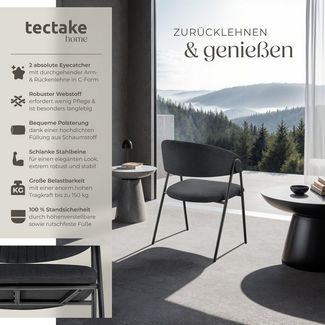 tectake Esszimmerstuhl Armlehnstuhl Bedano, gepolstert, Webstoff, Belastbarkeit 150 kg (Set, 2 St), Durchgehende Arm- und Rückenlehne in C-Form mit elegantem Steppmuster