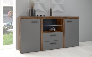 AX LIVING Schubladenschrank Kommode Spacoro 2F2S Eiche Lefkas/Graphit