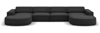 Micadoni Panorama-Sofa Jodie 6-Sitzer runde Recamiere Chenille Haga Schwarz