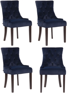 CLP 4er Set Esszimmerstuhl Aberdeen Samt Antikes Design mit Gestell aus Kautschukho,blau antik