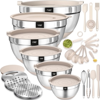 Terlulu Rührschüssel Set Edelstahl Salatschüssel Luftdichtem Deckel Silikonboden
