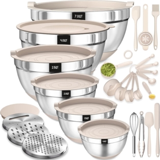 Terlulu Rührschüssel Set Edelstahl Salatschüssel Luftdichtem Deckel Silikonboden
