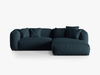 Micadoni Ecksofa Martina 2-Sitzer Strukturierter Stoff Jeansblau Rechts