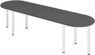 bümö Konferenztisch oval 280x80 cm großer Besprechungstisch in graphit, Besprechungstisch mit Chromfüßen, Meetingtisch für 8 Personen, Tisch für Besprechungsraum & Meeting, SETK2-G-C