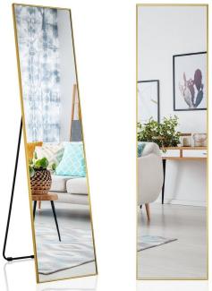 COSTWAY 160x40 cm Ganzkörperspiegel, 2 in 1 Standspiegel und Wandspiegel, Ankleidespiegel, Garderobenspiegel für Schlafzimmer, Wohnzimmer und Eingangsbereich, Gold