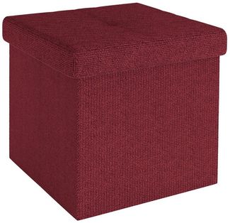 Intirilife Sitzhocker (Sitzwürfel mit Stauraum 38x38x38 cm in GRANAT ROT - Fußablage, 1 St), Faltbarer Sitzhocker aus Stoff mit Mulden - Aufbewahrungsbox Fußhocker