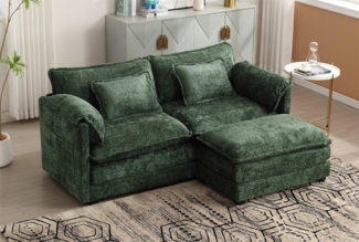 LVHOM Loungesofa Polsterecke/Relaxliege/Ecksofa mit Fußstütze, 2 Kissen, Seitentaschen, frei Kombination, Modernes 2-Sitzer-Sofa, Max. 3 Personen, Chenille-Stoff, Stabiler Holzrahmen, Weich, Bequem, Geräumig, Funktional & Platzsparend, Polsterliege für...