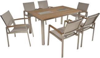 Garten-Sitzgruppe HANS 7-tlg. - Kunststoff, Grau | Gartenmöbel-Set Gartengarnitur Garten-Essgruppe mit Stapelstühlen und Esstisch